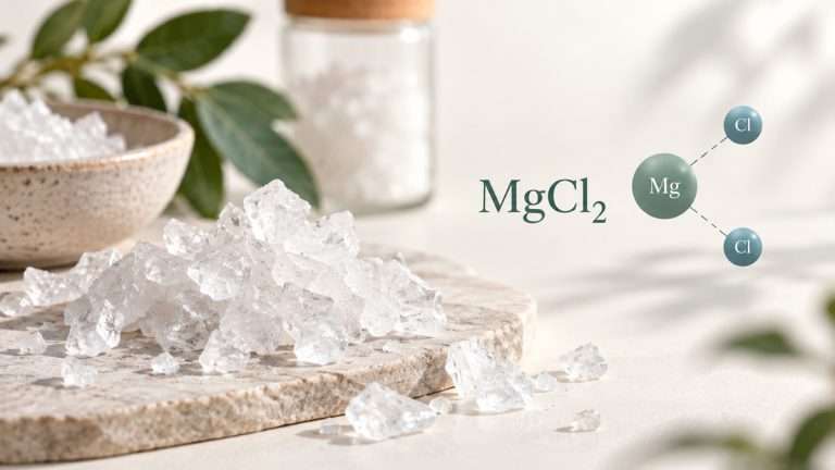 Cristales de cloruro de magnesio con la fórmula química MgCl₂